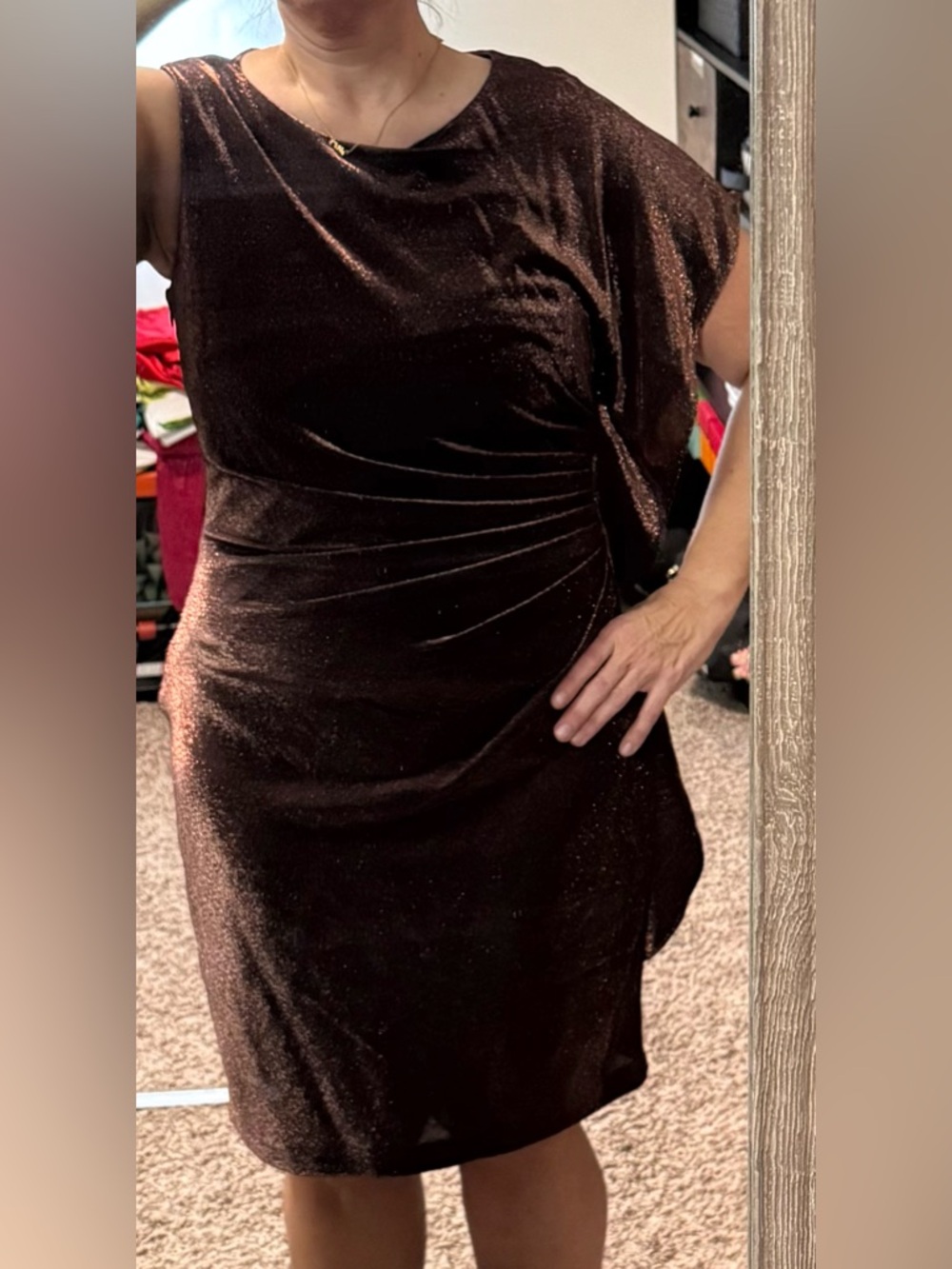 Vince Camuto Bronze Shimmer One-Shoulder Dress (14)